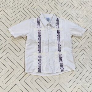 Blue Quail White Short Sleeve Fishing Guayabera